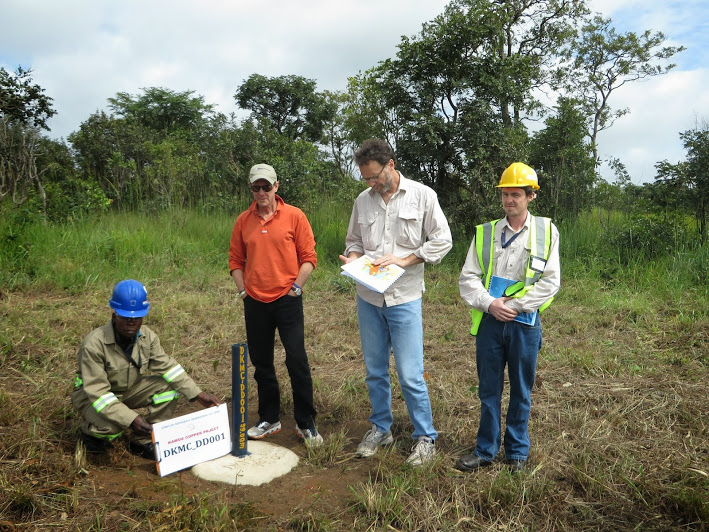 At the site of the Kamoa copper discovery, Robert Friedland in orange next to David Broughton and David Edwards the geologists who made the discovery (Photo: CEO.ca)