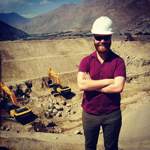 Mining engineer Jamie Keech at a tailings damn in Peru - April 2015.