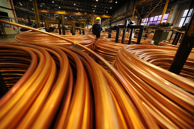 Rolls of copper rod at the Luvata plant in Johor, Malaysia. Photographer: Munshi Ahmed/Bloomberg