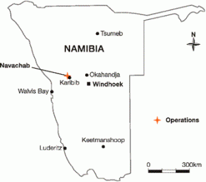 Navachab Gold Mine is located 150km South West of B2Gold's Otjikoto Project