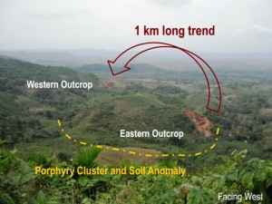 Cordoba's Montiel target represents a significant copper-gold prospect with success in trenches and geochem (Image: Cordoba Minerals Corp.)