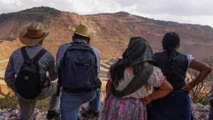 Locals gaze at Goldcorp's Los Filos mine, located next to Torex's Morelos project (Photo: subversiones.org)