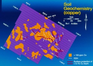 Sampling map highlighting the presence of copper at Swift Katie (Image: Riverside Resources)