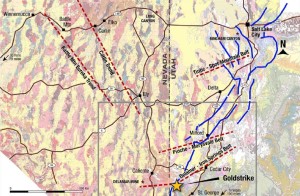 Goldstrike is located on the Utah side of the Eastern Calderas (Image: Cadillac Mining)