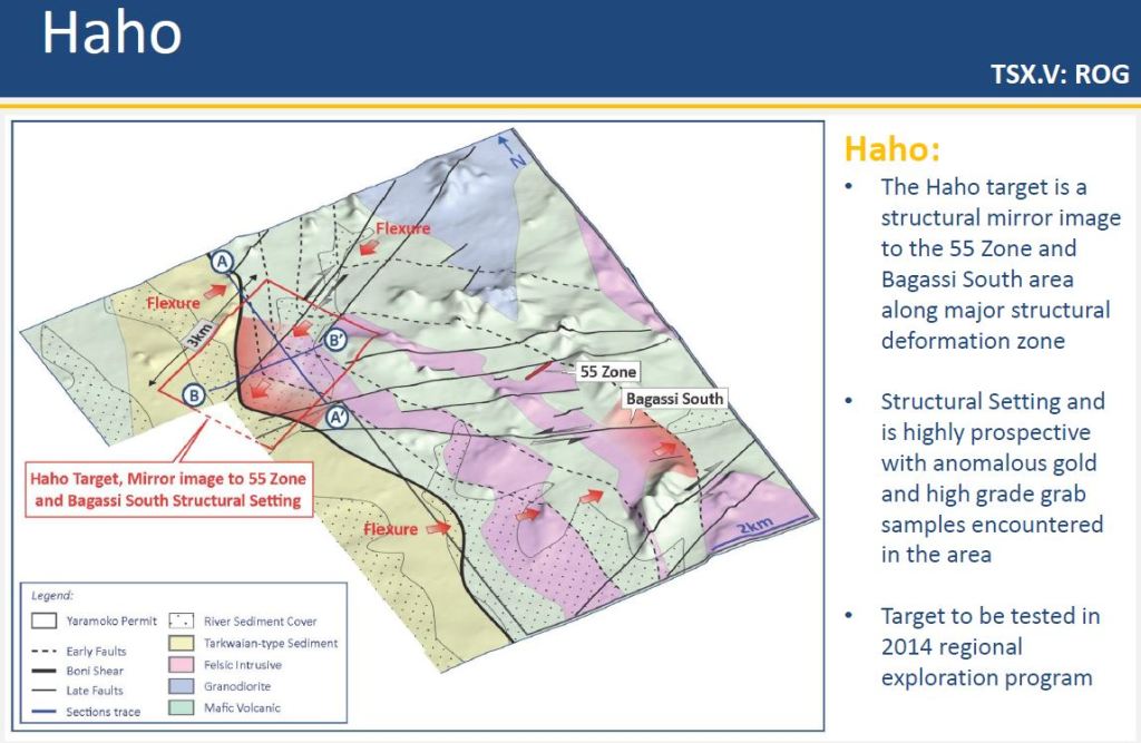 The Haho target is a mirror image of the 55 Zone (Image: Roxgold Inc.)