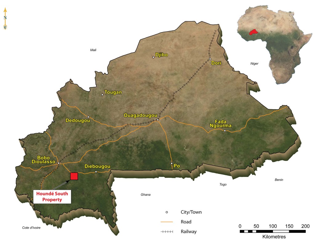Savary's The Houndé South properties are located in the southwestern region of Burkina Faso, West Africa. The property area is accessible from the capital city of Ouagadougou via paved National Route 1, a distance of about 400 km. Access is also available from Bobo-Dioulasso, Burkina Faso’s second largest city, on National Route 1 for 90 km. A network of roads and trails which were locally upgraded or built by Avion Resources, provides access to the various parts of the permit.