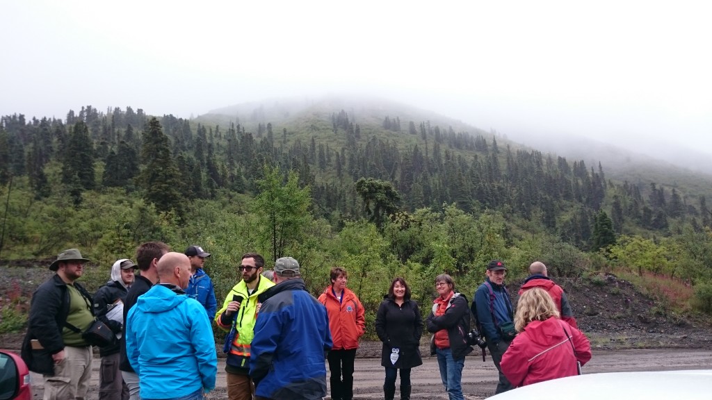 Wellgreen management, Kluane First Nation group, and media tour at the base of the proposed open pit Wellgreen PGM-Nickel deposit